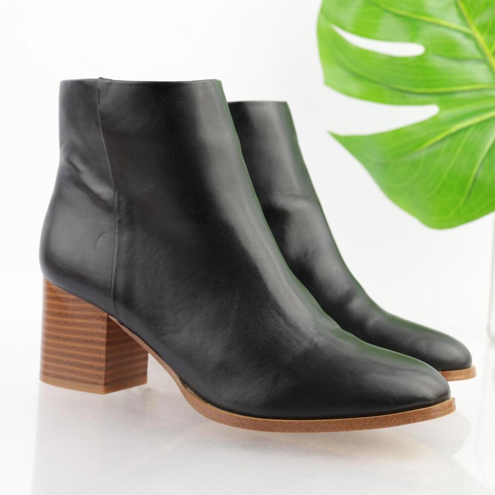 J Crew Womens Boots Size 8 Black Vegan Ankle Booties Block Heel Zip Round Toe